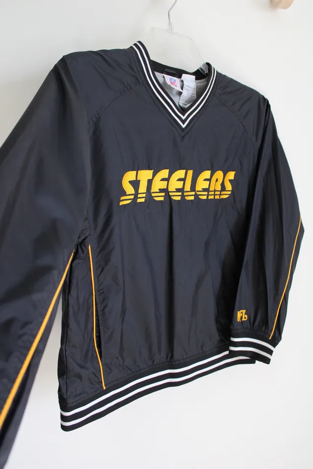 NFL Rings Vintage Pittsburgh Steelers Black Windbreaker Pullover Sweatshirt Youth L 1214