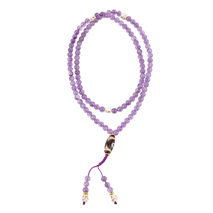 Nirvana Mala Necklaces Dzi Skull Amethyst Mala Necklace
