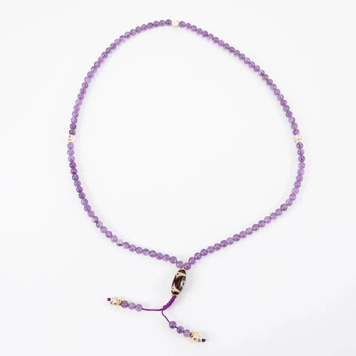 Nirvana Mala Necklaces Dzi Skull Amethyst Mala Necklace