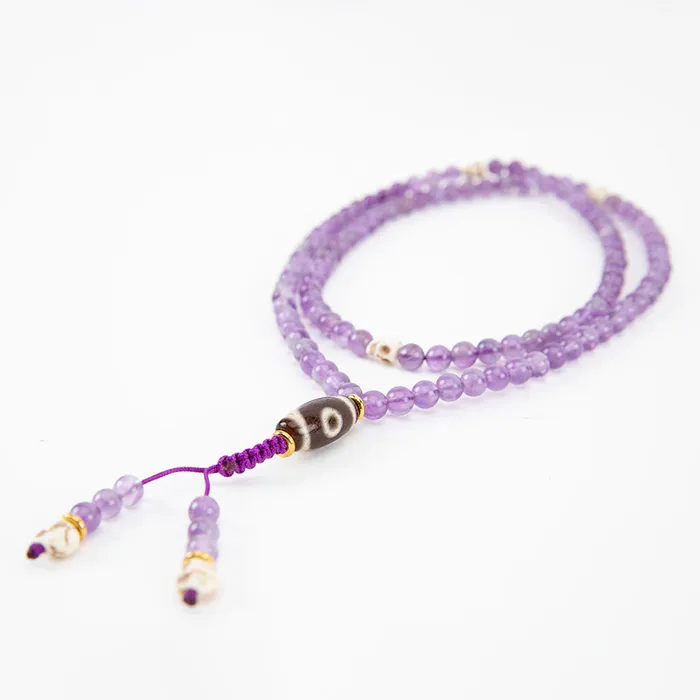 Nirvana Mala Necklaces Dzi Skull Amethyst Mala Necklace