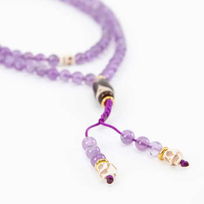 Nirvana Mala Necklaces Dzi Skull Amethyst Mala Necklace