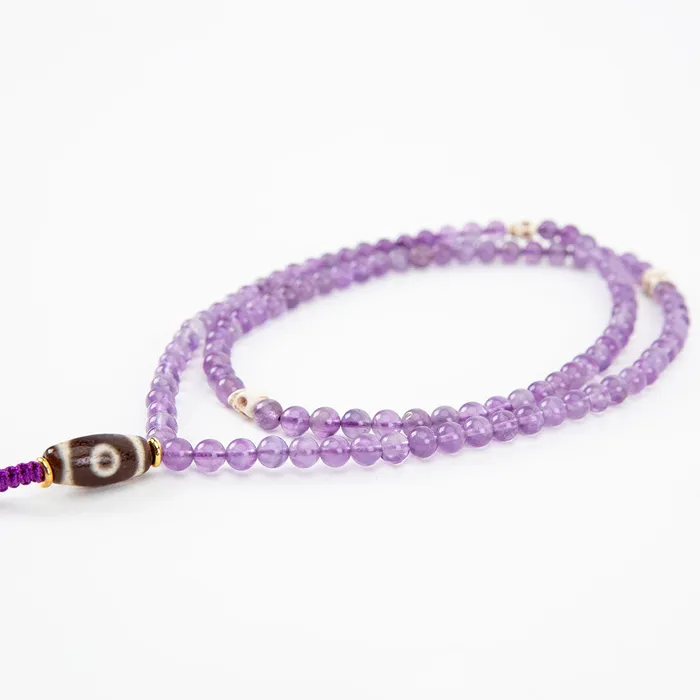 Nirvana Mala Necklaces Dzi Skull Amethyst Mala Necklace