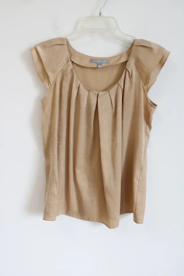 NY Collection Tan Pleated Top S NY Collection Earrings