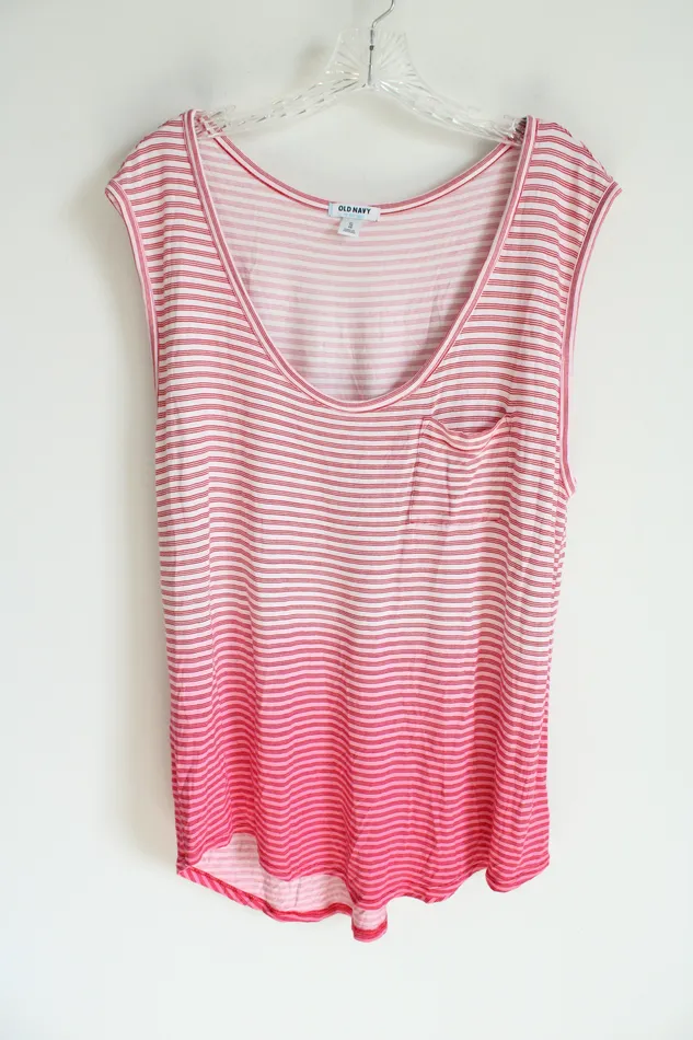 Old Navy Rings Old Navy Red Pink White Striped Ombre Scoopneck Tee XL