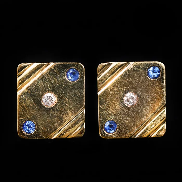 OTC Estate 14K Yellow Gold Diamond and Sapphire Cufflinks Necklaces