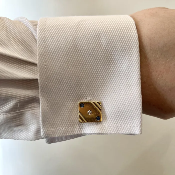 OTC Estate 14K Yellow Gold Diamond and Sapphire Cufflinks Necklaces