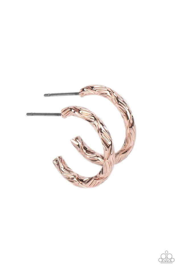 Paparazzi Accessories Earrings Triumphantly Textured Rose Gold