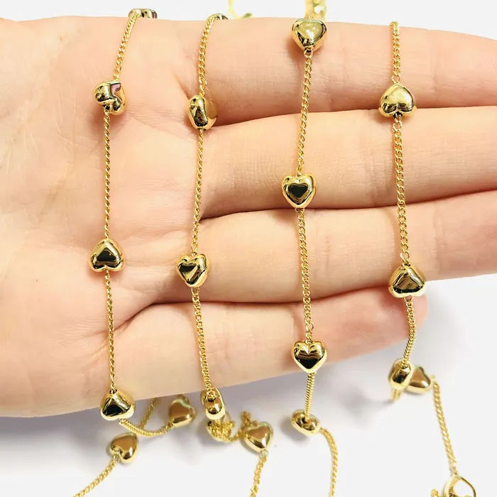 Peppy Beads 24Kt Gold Plated Chain with 6mm Hearts 1 Meter Necklaces