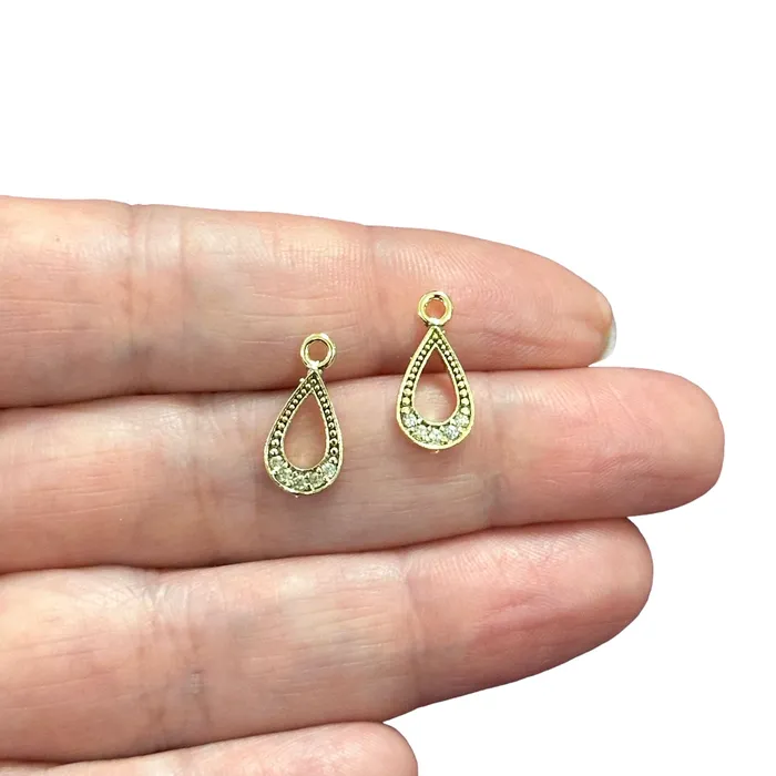 Peppy Beads 24Kt Gold Plated CZ Micro Pave Drop Charms 2 pcs in a pack Earrings