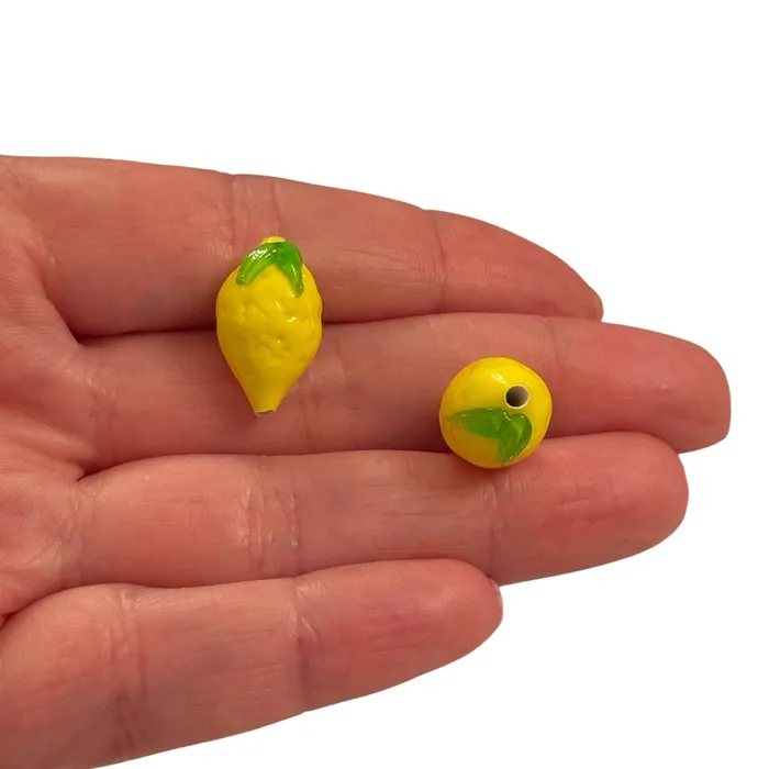Peppy Beads Charm Necklaces Murano Glass Lemon Charm Handmade Yellow Lampwork Charm