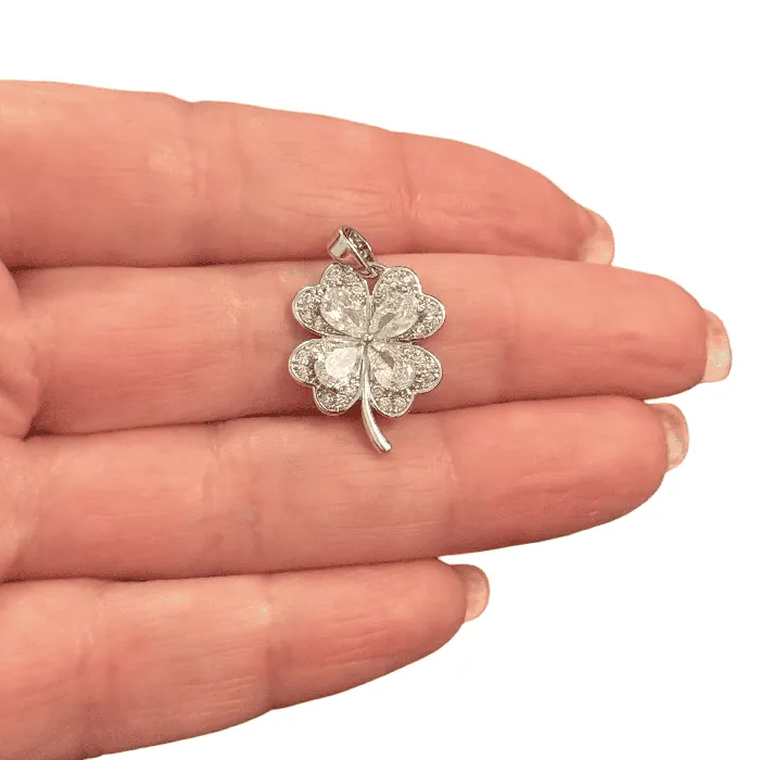 Peppy Beads CZ 4Leaf Clover Charm Waterproof Stainless Steel CZ Pendant With Attached Bail Necklaces