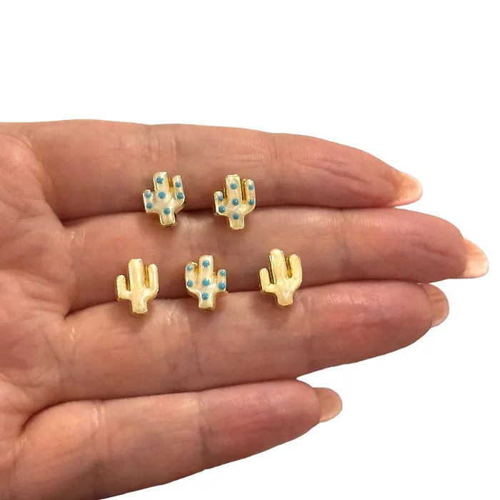 Peppy Beads Earrings 24Kt Gold Plated Double Side Enamelled Cactus Charms 5 pcs in a pack Peppy Beads Earrings 24Kt Gold Plated Double Side Enamelled Cactus Charms 5 pcs in a pack