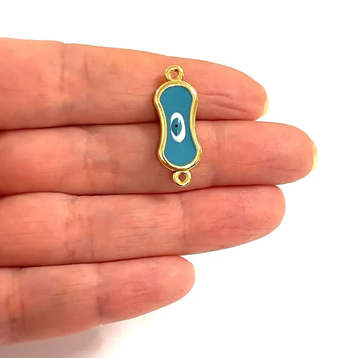 Peppy Beads Earrings 24Kt Gold Plated Double Side Enamelled Evil Eye Connector Charm Peppy Beads Earrings 24Kt Gold Plated Double Side Enamelled Evil Eye Connector Charm