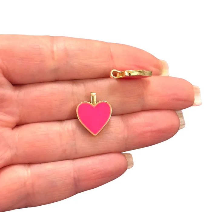 Peppy Beads Earrings 24Kt Gold Plated Double Side Neon Pink Enamelled Brass Heart Charms 2 pcs in a pack Peppy Beads Earrings 24Kt Gold Plated Double Side Neon Pink Enamelled Brass Heart Charms 2 pcs in a pack