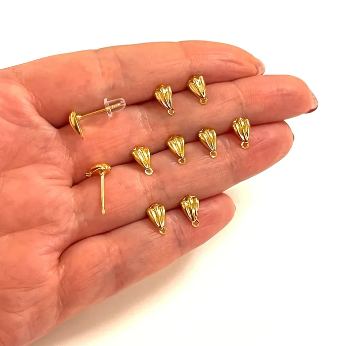 Peppy Beads Earrings 24Kt Gold Plated Drop Ear Pads 7mm Drop Stud Earring With Loop 10 Pcs in a PackNEW
