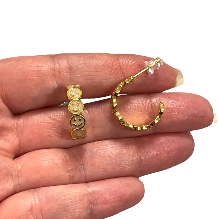 Peppy Beads Earrings 24Kt Gold Plated Ivory Enamelled Smiley Face Earrings