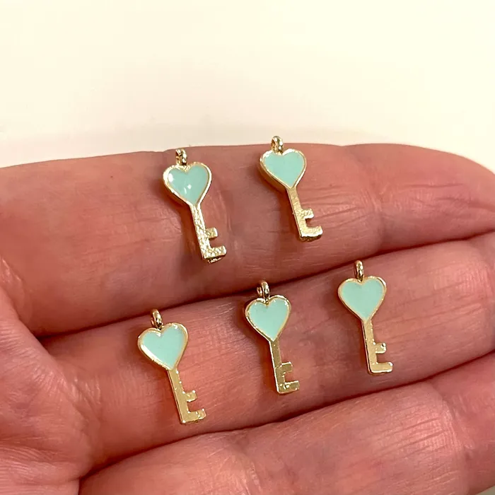 Peppy Beads Earrings 24Kt Gold Plated Mint Enamelled Key Charms 5 pcs in a pack Peppy Beads Earrings 24Kt Gold Plated Mint Enamelled Key Charms 5 pcs in a pack
