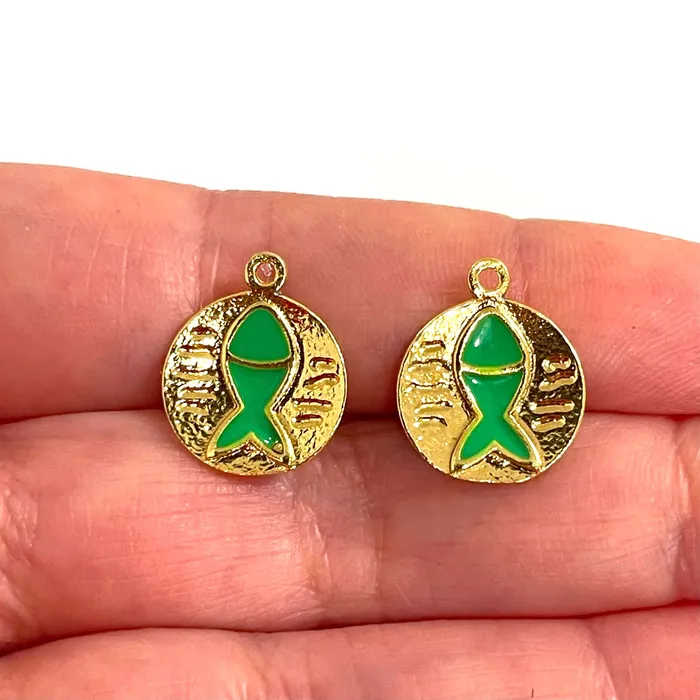 Peppy Beads Earrings 24Kt Gold Plated Neon Green Enamelled Lucky Fish Charms 2 pcs in a pack Peppy Beads Earrings 24Kt Gold Plated Neon Green Enamelled Lucky Fish Charms 2 pcs in a pack