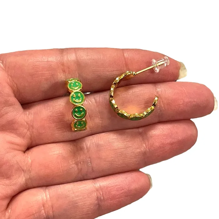 Peppy Beads Earrings 24Kt Gold Plated Neon Green Enamelled Smiley Face Earrings Peppy Beads Earrings 24Kt Gold Plated Neon Green Enamelled Smiley Face Earrings