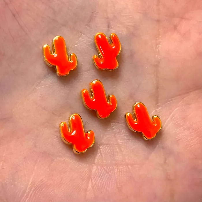 Peppy Beads Earrings 24Kt Gold Plated Neon Orange Enamelled Cactus Spacers 5 pcs in a pack Peppy Beads Earrings 24Kt Gold Plated Neon Orange Enamelled Cactus Spacers 5 pcs in a pack