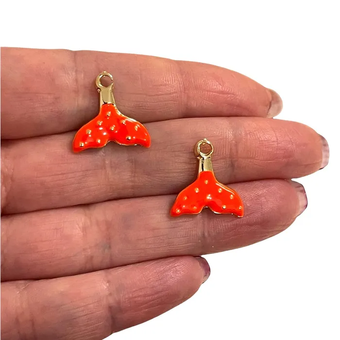 Peppy Beads Earrings 24Kt Gold Plated Neon Orange Enamelled Whale Tail Charms 2 pcs in a pack Peppy Beads Earrings 24Kt Gold Plated Neon Orange Enamelled Whale Tail Charms 2 pcs in a pack
