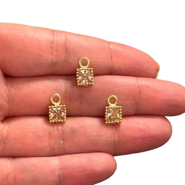 Peppy Beads Earrings 24Kt Gold Plated Square Pink CZ Charms 3 pcs in a pack