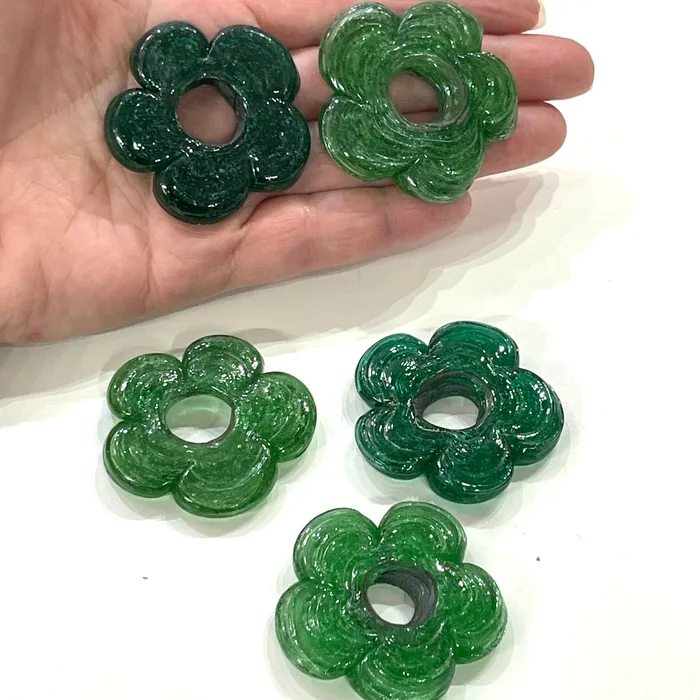 Peppy Beads Earrings Artisan Handmade Chunky Green Glass Flower Beads Size Between 50mm 2 pcs in a pack