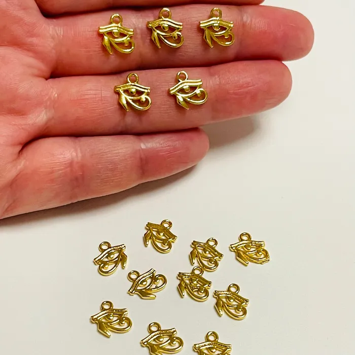 Peppy Beads Earrings Eye of Horus 24Kt Shiny Gold Plated Brass Charms Gold Ra Charms 5 pcs in a pack Peppy Beads Earrings Eye of Horus 24Kt Shiny Gold Plated Brass Charms Gold Ra Charms 5 pcs in a pack