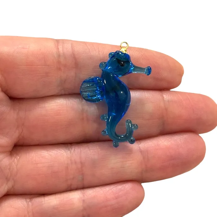 Peppy Beads Earrings Hand Made Murano Glass Sea Horse Charm With 24Kt Gold Plated Pin