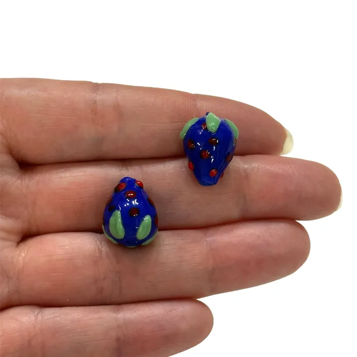 Peppy Beads Hand Made Glass Navy Strawberry Beads 16x13mm 2mm Hole Pack of 2 Necklaces Peppy Beads Hand Made Glass Navy Strawberry Beads 16x13mm 2mm Hole Pack of 2 Necklaces