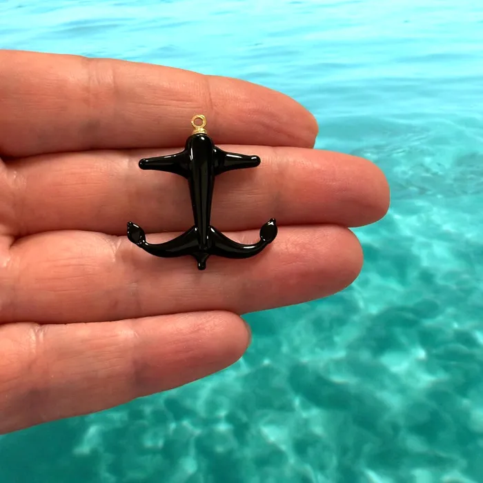 Peppy Beads Hand Made Murano Glass Anchor Charm With 24Kt Gold Plated Pin Charm Necklaces Peppy Beads Hand Made Murano Glass Anchor Charm With 24Kt Gold Plated Pin Charm Necklaces