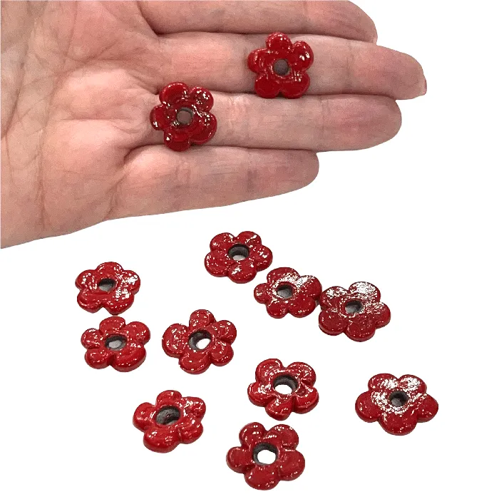 Peppy Beads Hand Made Murano Glass Large Hole Red Flower Beads 50 Beads in a pack Earrings Peppy Beads Hand Made Murano Glass Large Hole Red Flower Beads 50 Beads in a pack Earrings