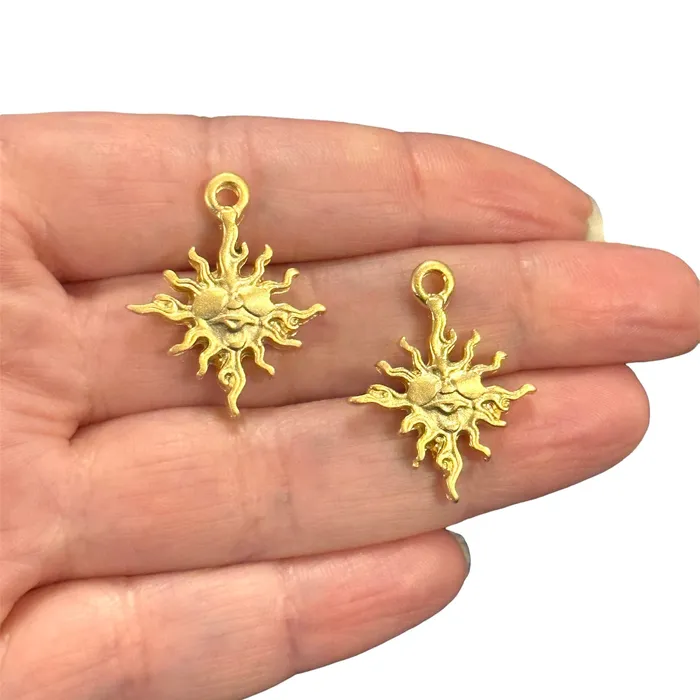 Peppy Beads Matte Gold Plated Funny Sun Charms 2 pcs in a pack Earrings