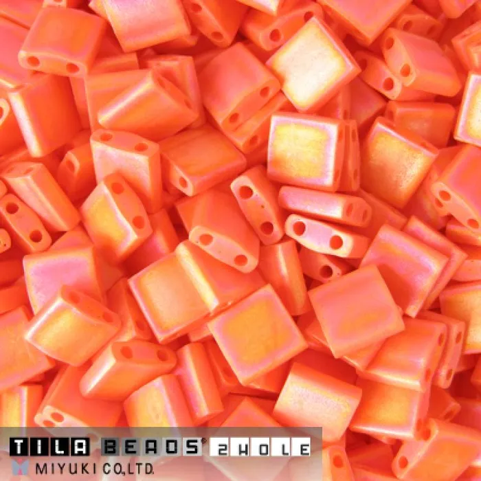 Peppy Beads Miyuki Tila Beads TL0406FR Opaque Orange Matted AB Earrings
