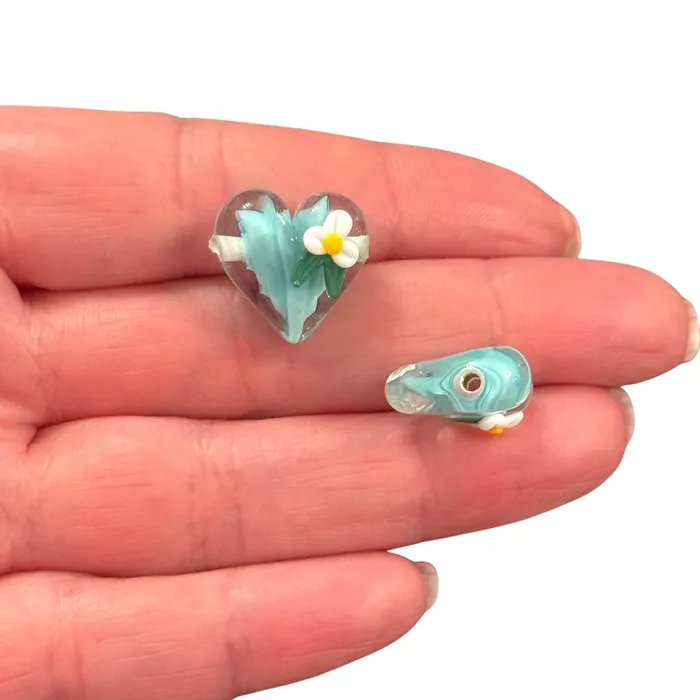 Peppy Beads Murano Glass Love Blossom Heart Charm Handmade Lampwork Charm Charm Necklaces
