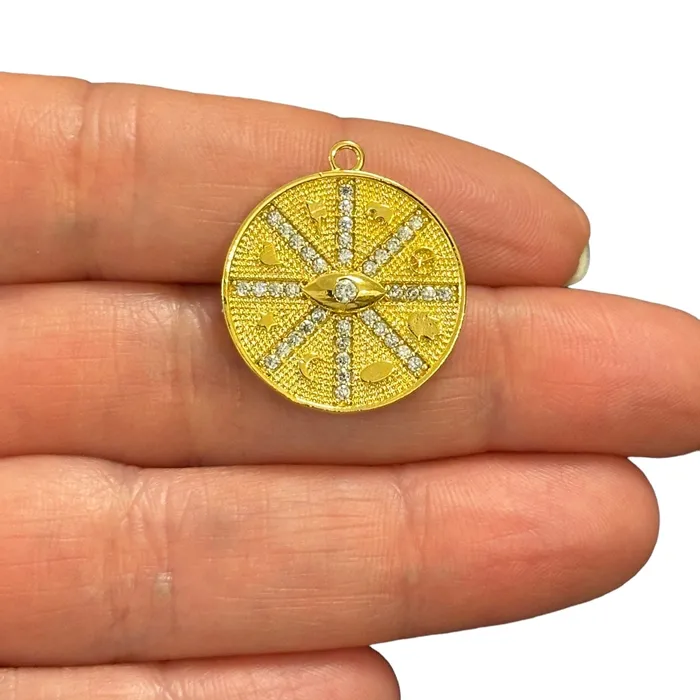 Peppy Beads Necklaces 24Kt Gold Plated Evil Eye Pendant Adorned with CZ Micro Pave and 8 Lucky Symbols Peppy Beads Necklaces 24Kt Gold Plated Evil Eye Pendant Adorned with CZ Micro Pave and 8 Lucky Symbols