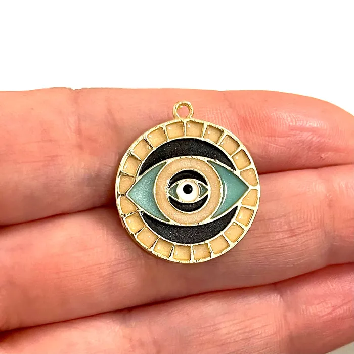 Peppy Beads Necklaces 24Kt Gold Plated Ivory Enamelled Brass Evil Eye Pendant