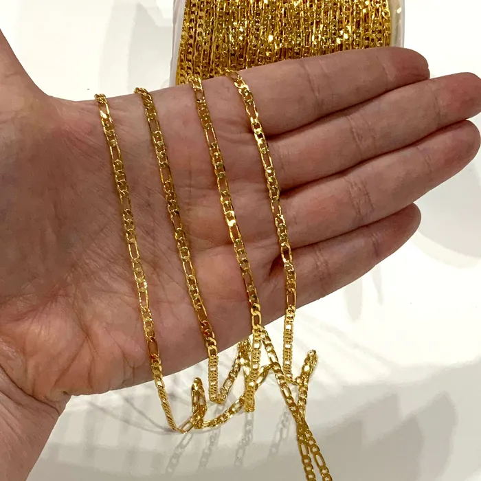 Peppy Beads Necklaces 24Kt Shiny Gold Plated Figaro Chain 3mm Gold Figaro Chain Peppy Beads Necklaces 24Kt Shiny Gold Plated Figaro Chain 3mm Gold Figaro Chain