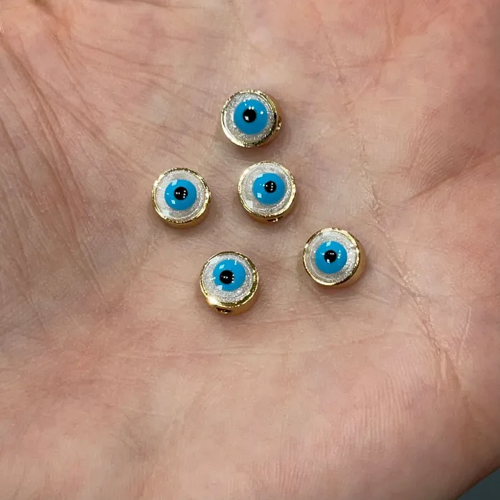 Peppy Beads Necklaces 7mm 24K Gold Plated Evil Eye Beads 7mm 24K Gold Plated Evil Eye Spacers 5 Pcs in a Pack Peppy Beads Necklaces 7mm 24K Gold Plated Evil Eye Beads 7mm 24K Gold Plated Evil Eye Spacers 5 Pcs in a Pack