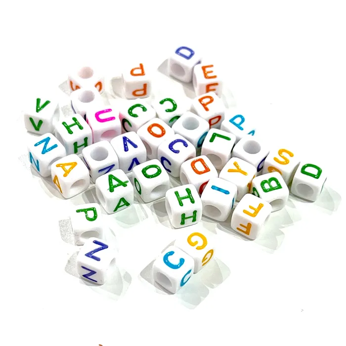 Peppy Beads Necklaces Acrylic cube white with coloured letters beads for jewellery making1000 pcs pack Peppy Beads Necklaces Acrylic cube white with coloured letters beads for jewellery making1000 pcs pack
