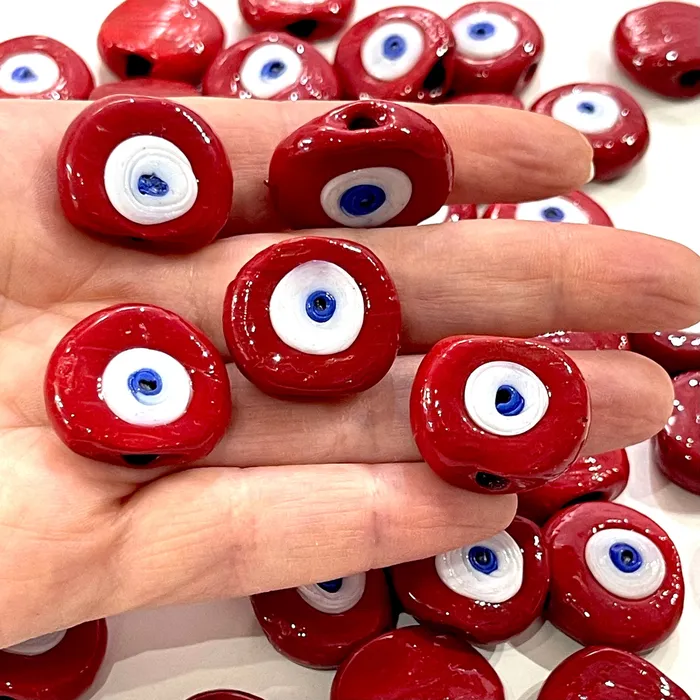 Peppy Beads Necklaces Traditional Turkish Artisan Handmade Glass Red Evil Eye Beads Large Hole Evil Eye Glass Beads 50 Beads per pack Peppy Beads Necklaces Traditional Turkish Artisan Handmade Glass Red Evil Eye Beads Large Hole Evil Eye Glass Beads 50 Beads per pack