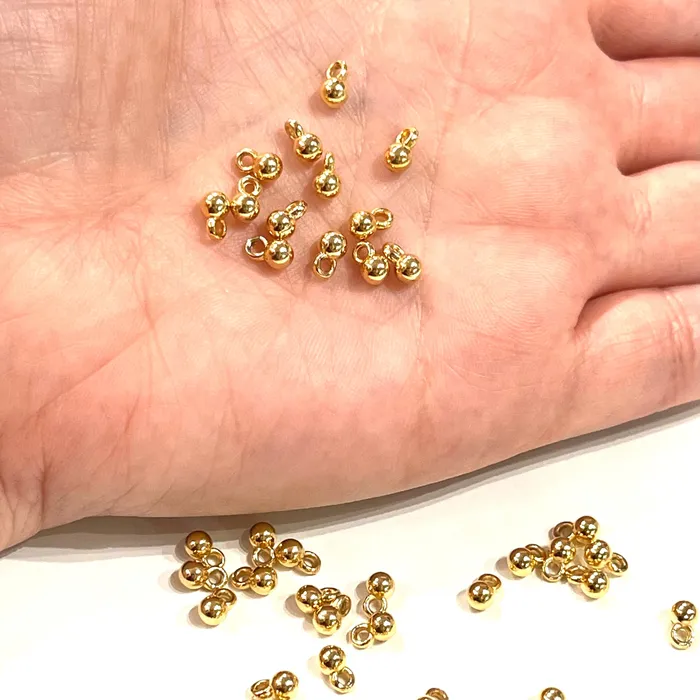Peppy Beads NEW 24Kt Shiny Gold Plated 4mm Spacer Balls With Loop 100 pcs in a pack Earrings Peppy Beads NEW 24Kt Shiny Gold Plated 4mm Spacer Balls With Loop 100 pcs in a pack Earrings