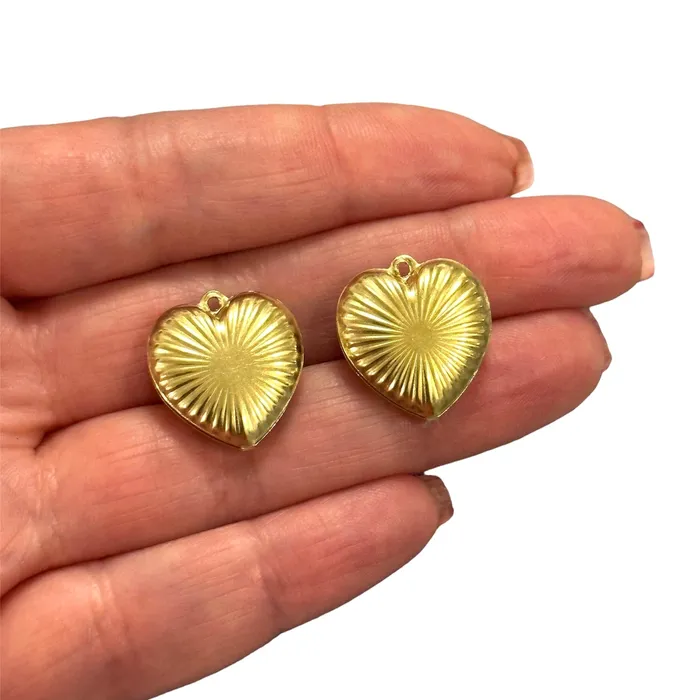 Peppy Beads Raw Brass 3d Heart Textured Charm Charm Necklaces