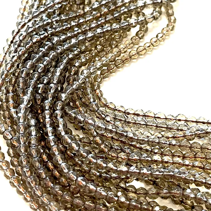 Peppy Beads Rings 4mm Smoky Quartz Jade Faceted Round Gemstone Beads 93 Beads