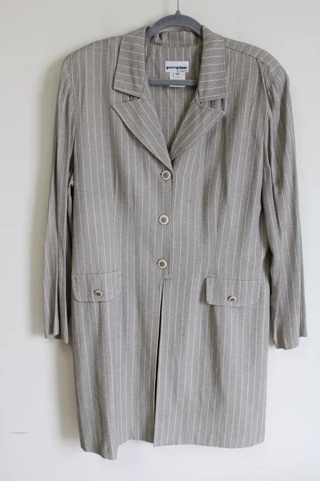 Perceptions Earrings Vintage Perceptions By Irene B Gray Tan Striped Long Blazer 18