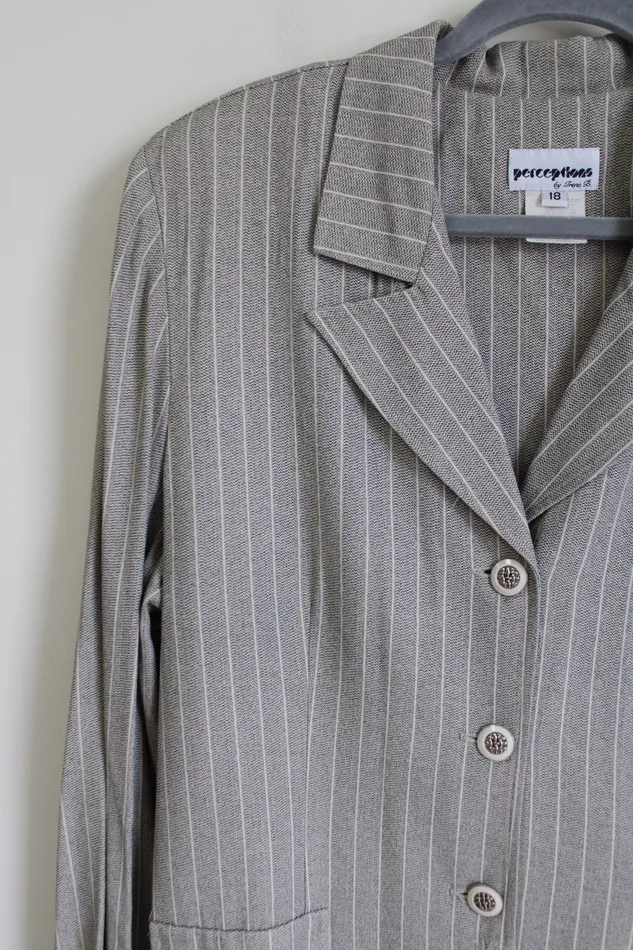 Perceptions Earrings Vintage Perceptions By Irene B Gray Tan Striped Long Blazer 18
