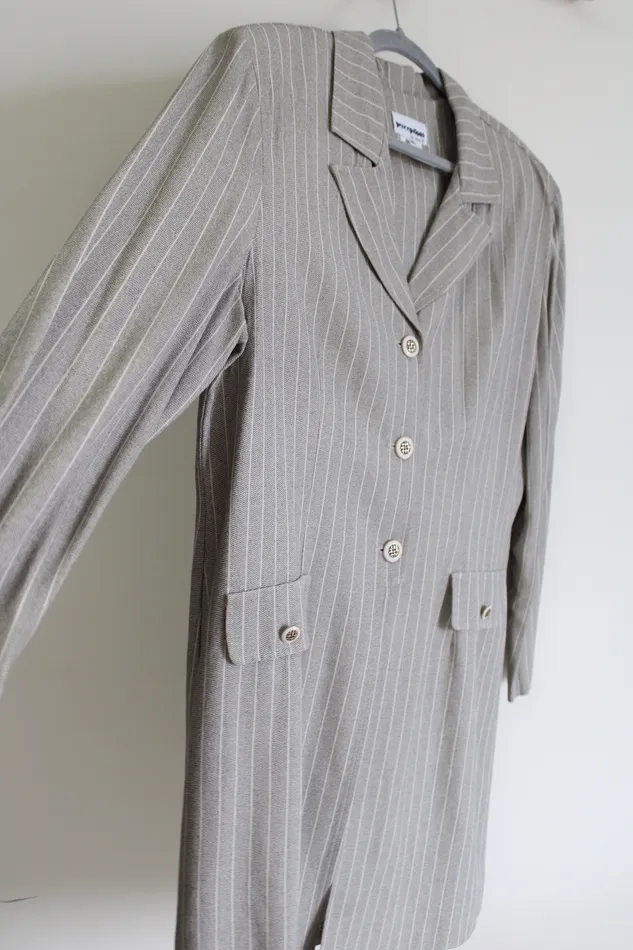 Perceptions Earrings Vintage Perceptions By Irene B Gray Tan Striped Long Blazer 18