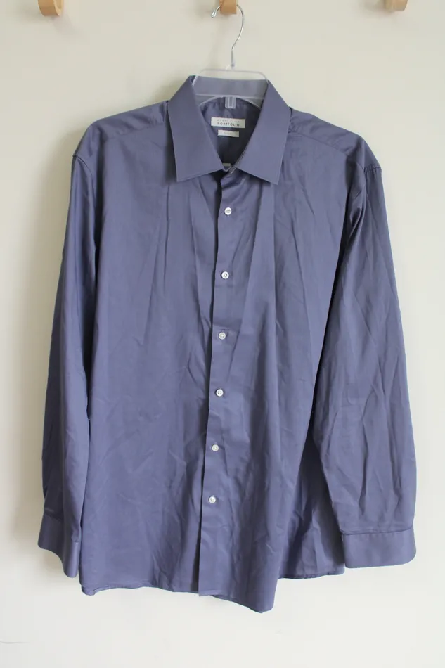 Perry Ellis Perry Ellis Portfolio Slim Fit Blue Button Down Shirt 17 12 3435 Rings