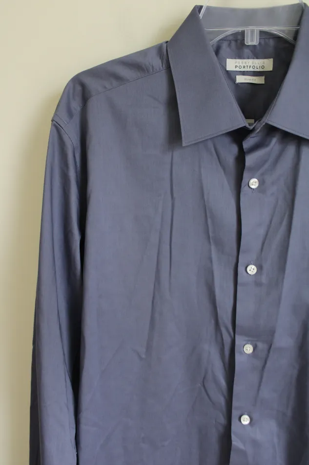 Perry Ellis Perry Ellis Portfolio Slim Fit Blue Button Down Shirt 17 12 3435 Rings