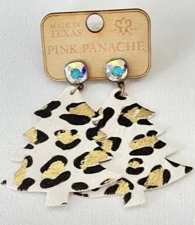 PINK PANACHE Earrings PINK PANACHE 10MM STUD LEOPARD CHRISTMAS TREE HIDE EARRINGS